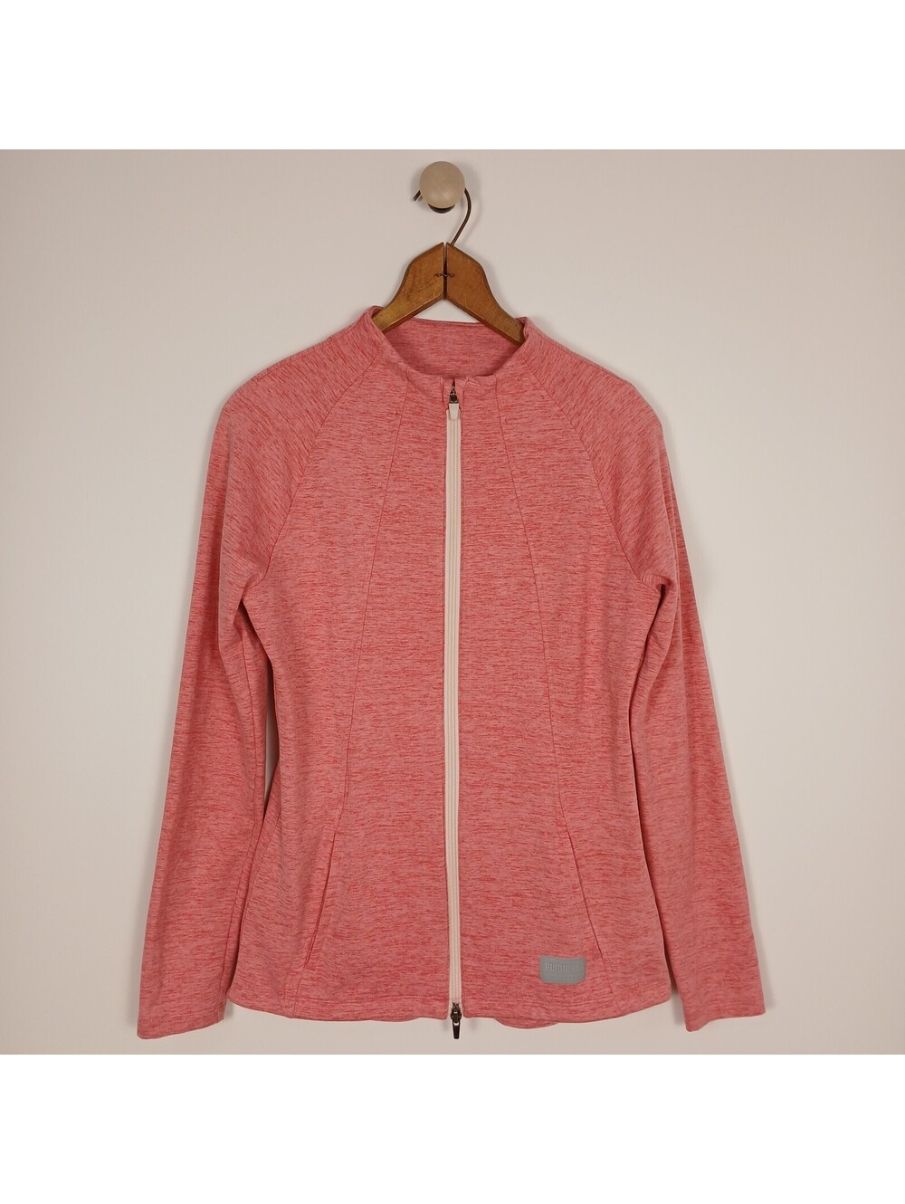 Puma Women's XS Active White Full Zip Pink Vest Two Pockets Long Sleeves Sports